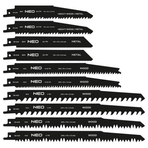Sabre saw blades, HCS/BIM, set of 10 pcs.