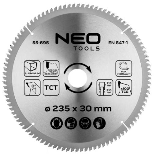 Saw blade, widia, 235 x 30 mm, 100 teeth, for aluminium