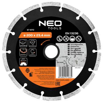 Diamond blade 200 x 25.4 mm, segmented