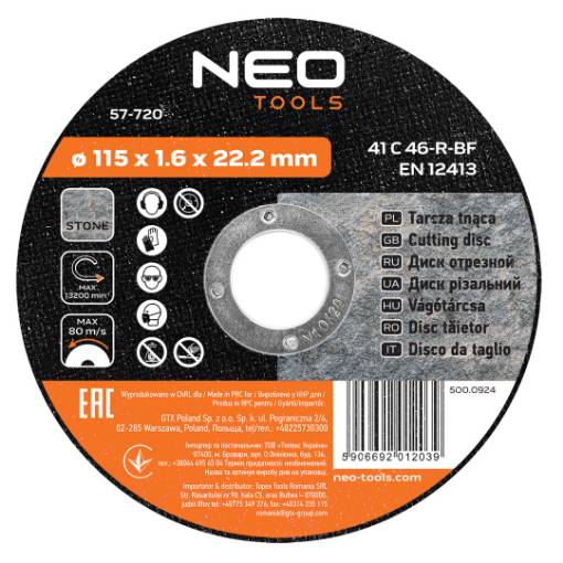 Stone cutting disc 115 x 1.6 x 22.2 mm, 41 C 46-R-BF