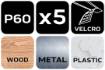 Velcro-backed sanding paper 93 x 185 mm, P60, 5 pcs, with 8 holes