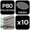 Velcro-backed sanding grid, 225 mm, K80, for sander 59G260, 59G264, 59G265,10 pcs.