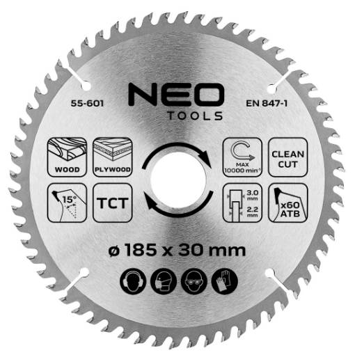 Saw blade, widia, 185 x 30 mm, 60 teeth