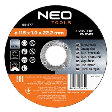 Metal cutting discs 115 x 1.0 x 22.2 mm, 41 A60-T-BF, 10 pieces film