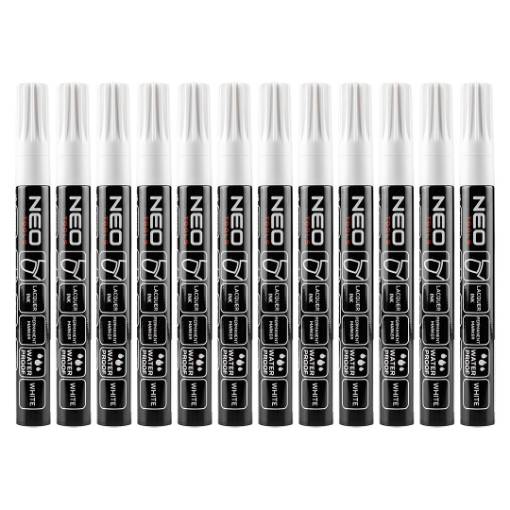 Construction marker, white, permanent, waterproof, lacquer, aluminium, multiples of 12 pcs