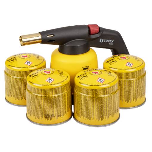 Gas soldering lamp for 190 g cartridges with 4 gas cartridges with valve