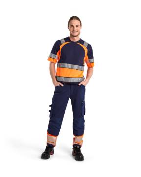 Blaklader Hi-Vis 4-way-stretch trousers without nail pockets Navy blue/orange C64