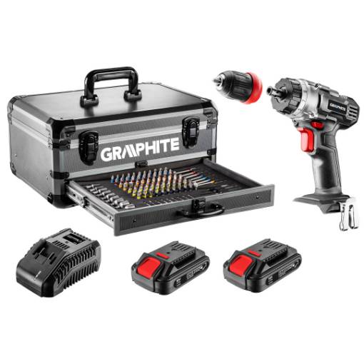 Energy+ kit in aluminium case: 18V 10mm drill/driver, 2x2Ah battery pack, 109 accessories