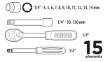 Socket set 1/4", 15 pcs.