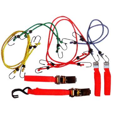 Rubber tie down and ratchet tie down set