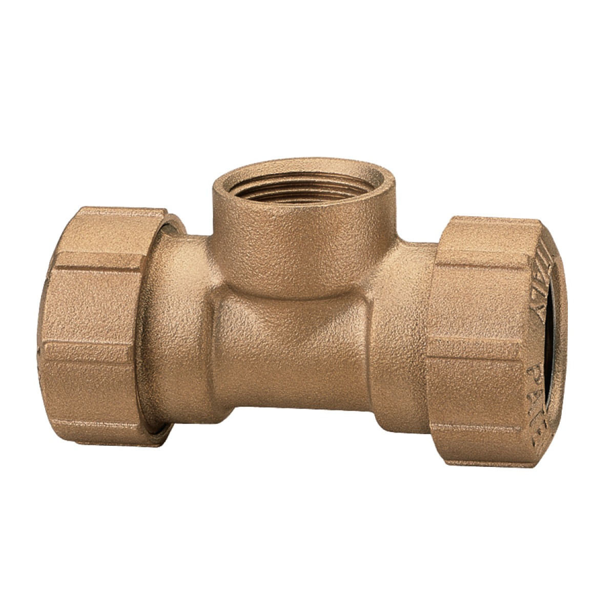 T-screw-on connector  (brass) 2 x 32 mm OD, 1 x  G1" IT