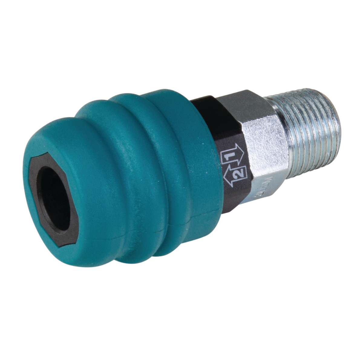 Composite safety quick coupling  1/4" AG in store packaging