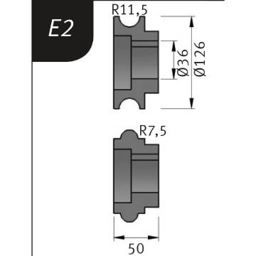 Bending rollers  Typ E2, Ø 126 x 36 x 50 mm, R 11.5 / 7.5 mm