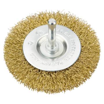 Circular brush 100mm with shaft  brass plated steel wire, crimped