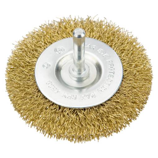 Circular brush 100mm with shaft  brass plated steel wire, crimped